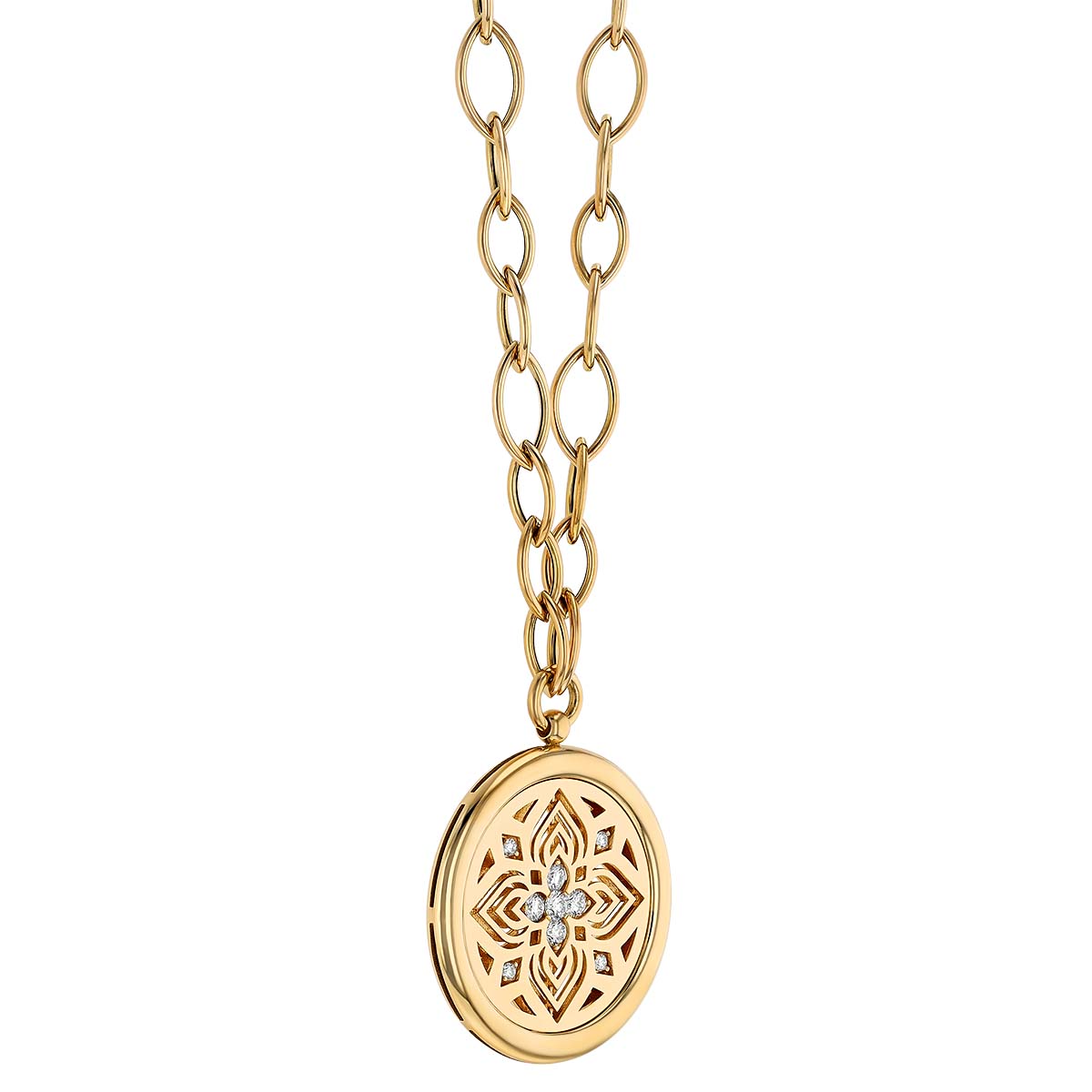 Roberto Coin Arabesque Medallion Diamond Flower Pendant in Yellow Gold, 17