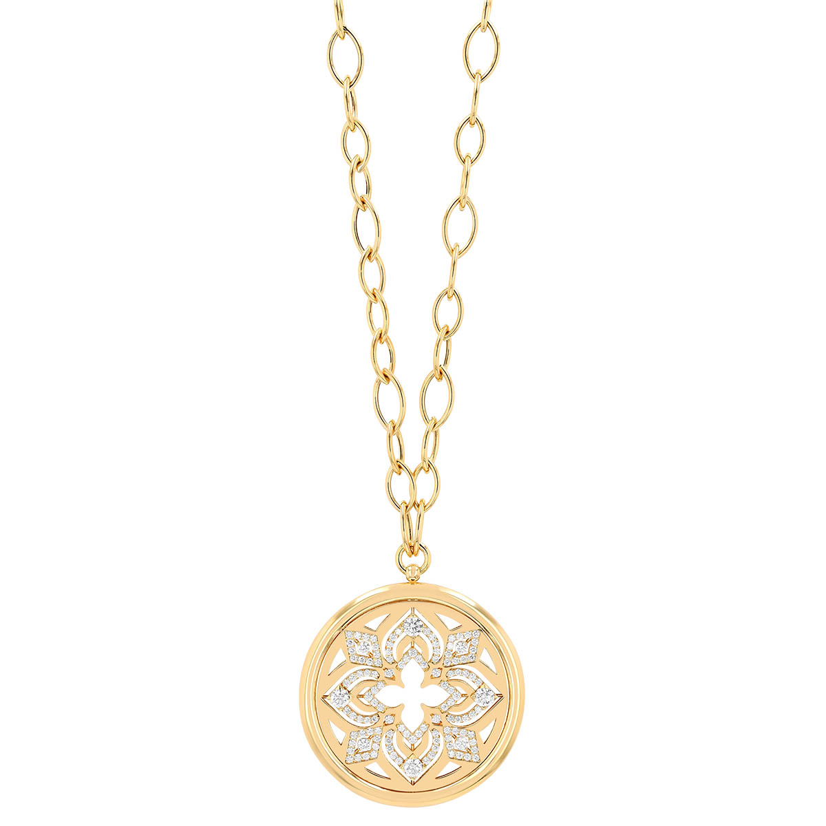 Roberto Coin Yellow Gold Arabesque Diamond Flower Medallion Pendant, 33