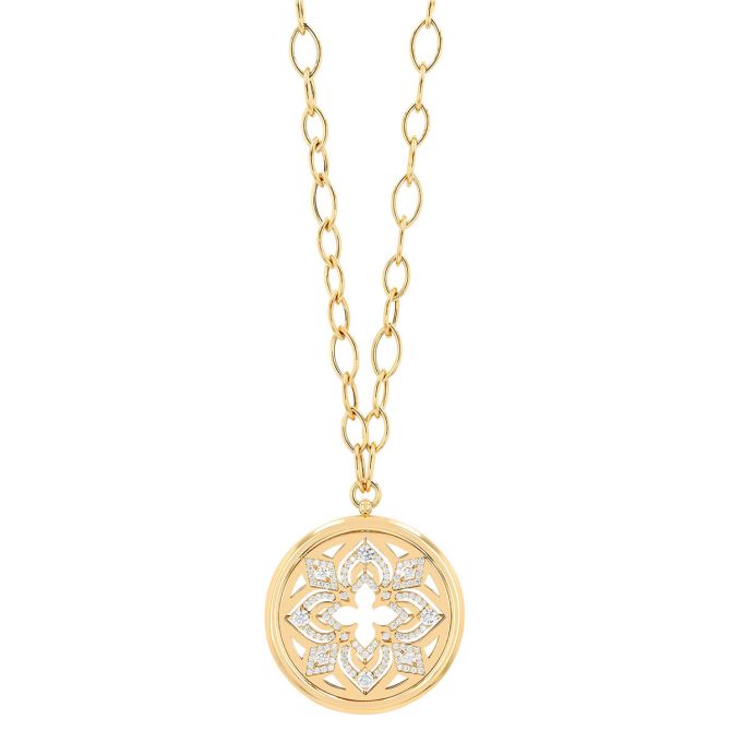 Roberto Coin Yellow Gold Arabesque Diamond Flower Medallion Pendant, 33"