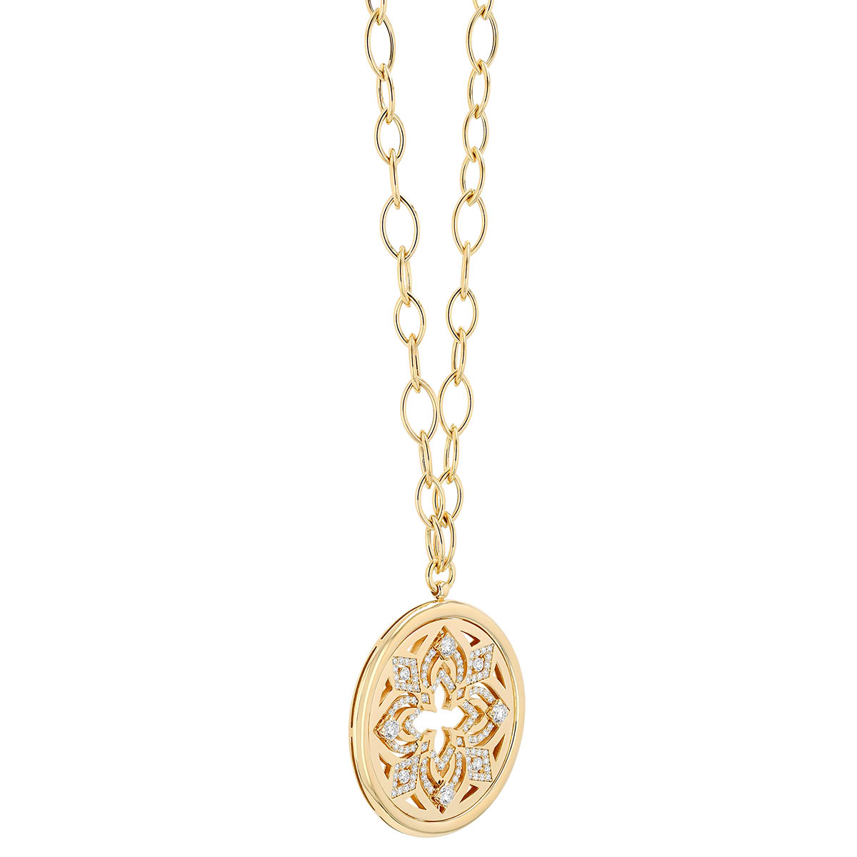Roberto Coin Yellow Gold Arabesque Diamond Flower Medallion Pendant, 33
