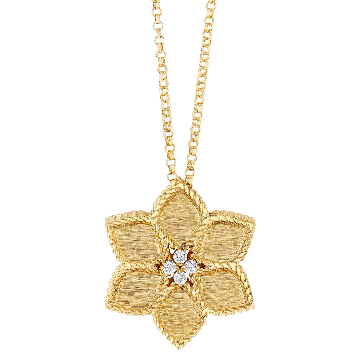Roberto Coin Vernazza Diamond Flower Pendant in Yellow Gold, 17