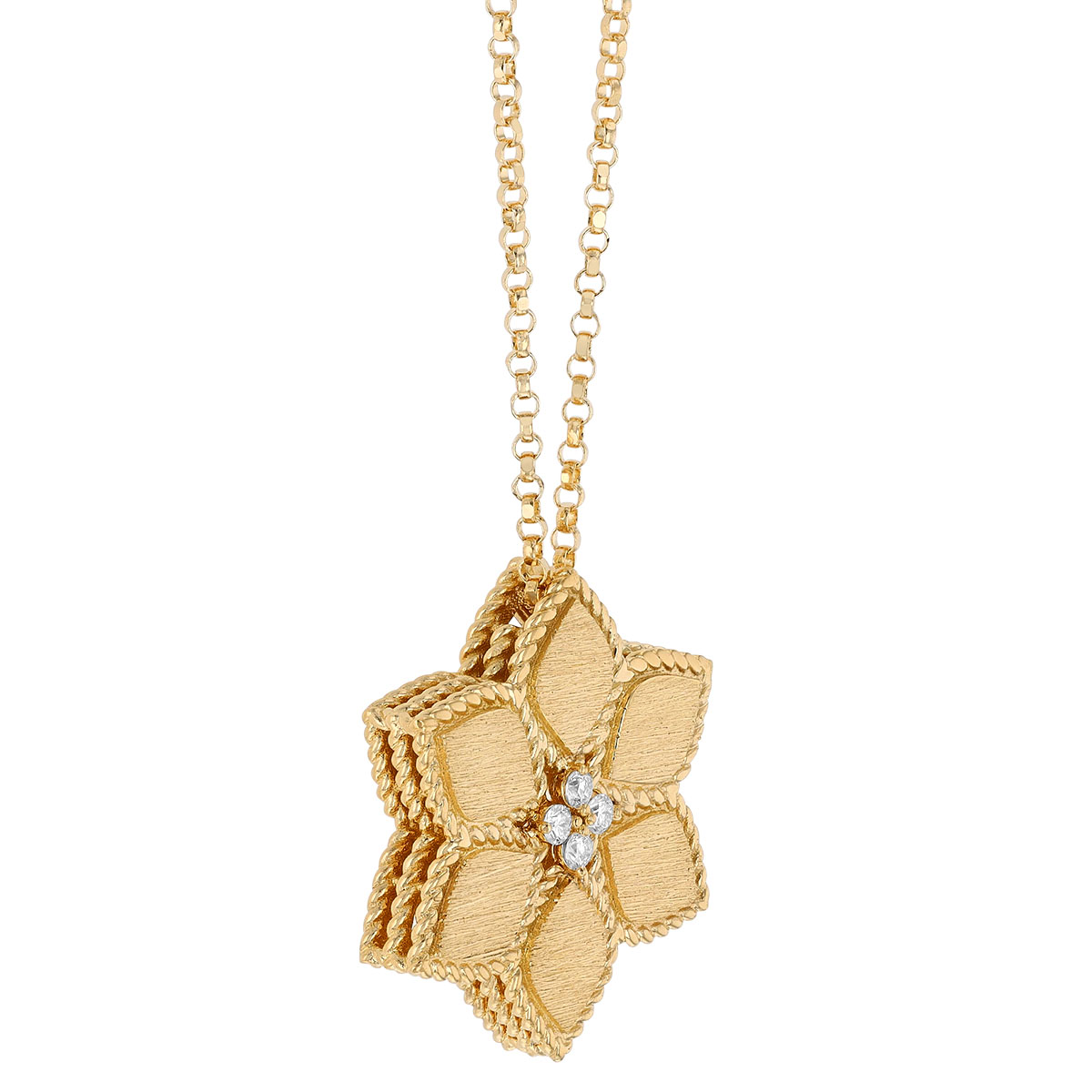Roberto Coin Vernazza Diamond Flower Pendant in Yellow Gold, 17