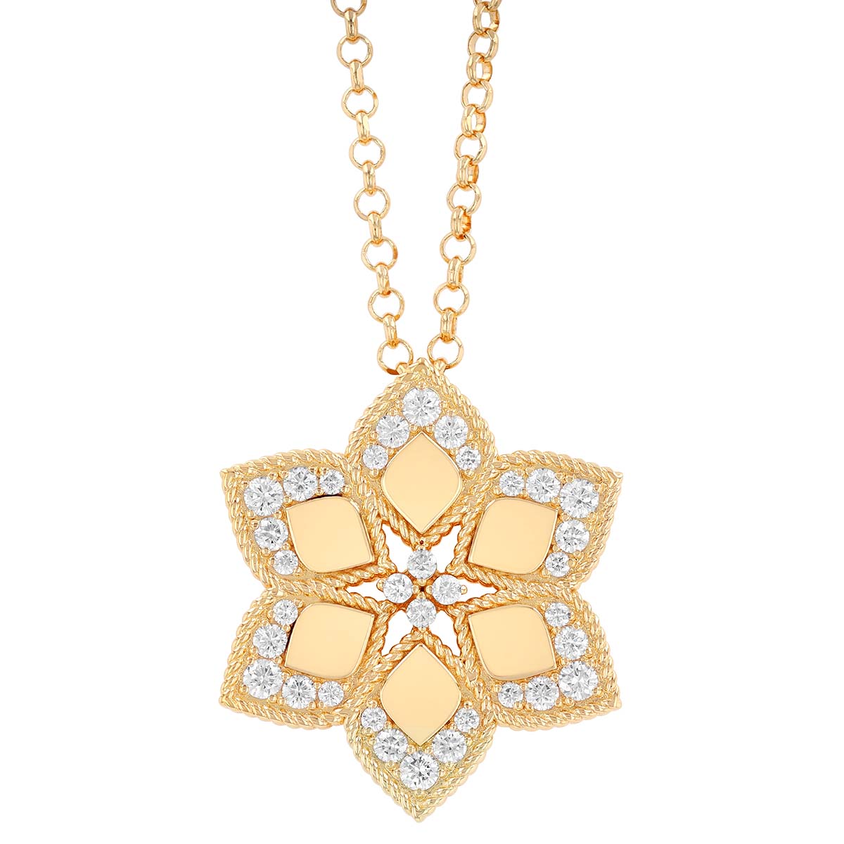 Roberto Coin Vernazza Diamond Edge Flower Pendant in Yellow Gold, 31
