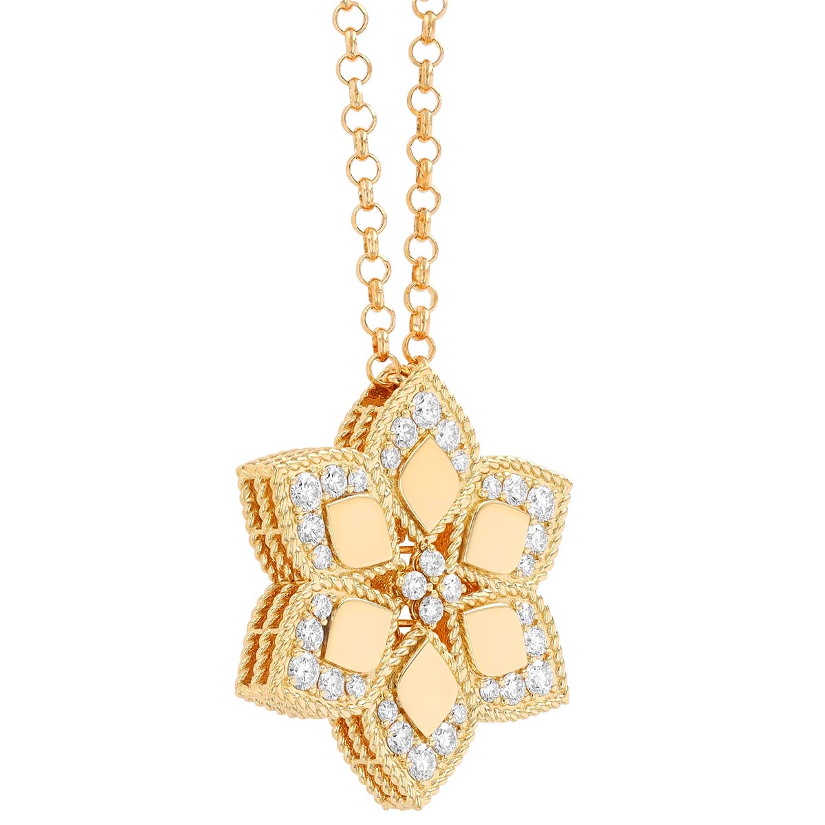 Roberto Coin Vernazza Diamond Edge Flower Pendant in Yellow Gold, 31
