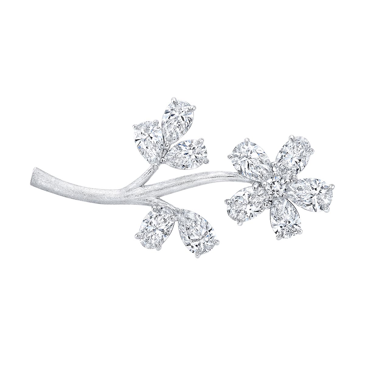 Rahaminov Pear Shape Diamond Flower Pin in White Gold