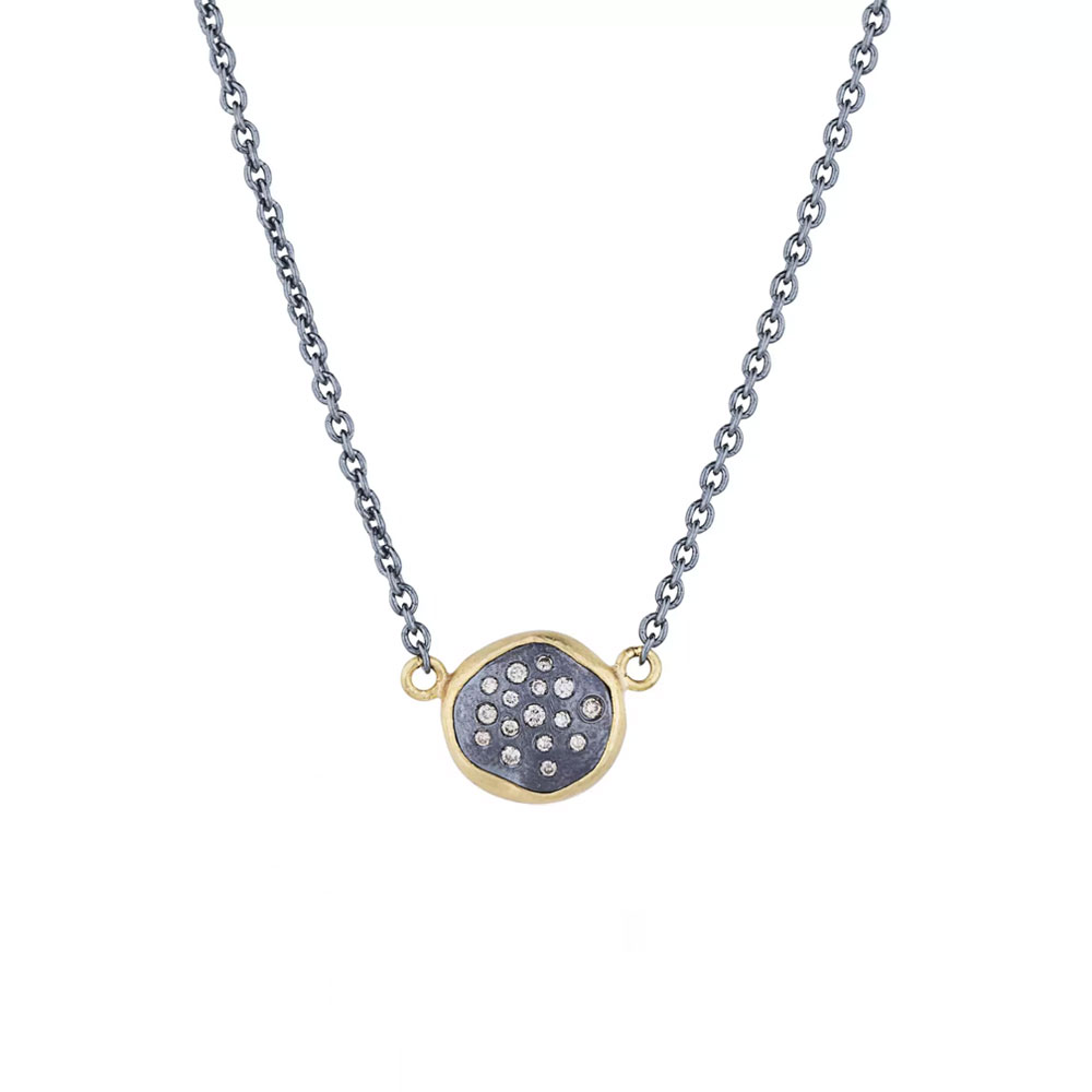 Lika Behar Diamond Abstract Circle Pendant in Oxidized Silver & Yellow Gold, 18