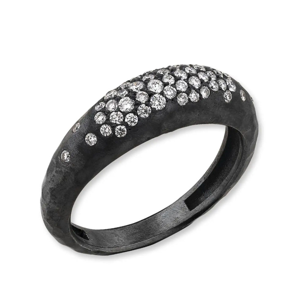 Lika Behar Boogie Line Flush Set Diamond Pavé Ring in Hammered Oxidized Silver