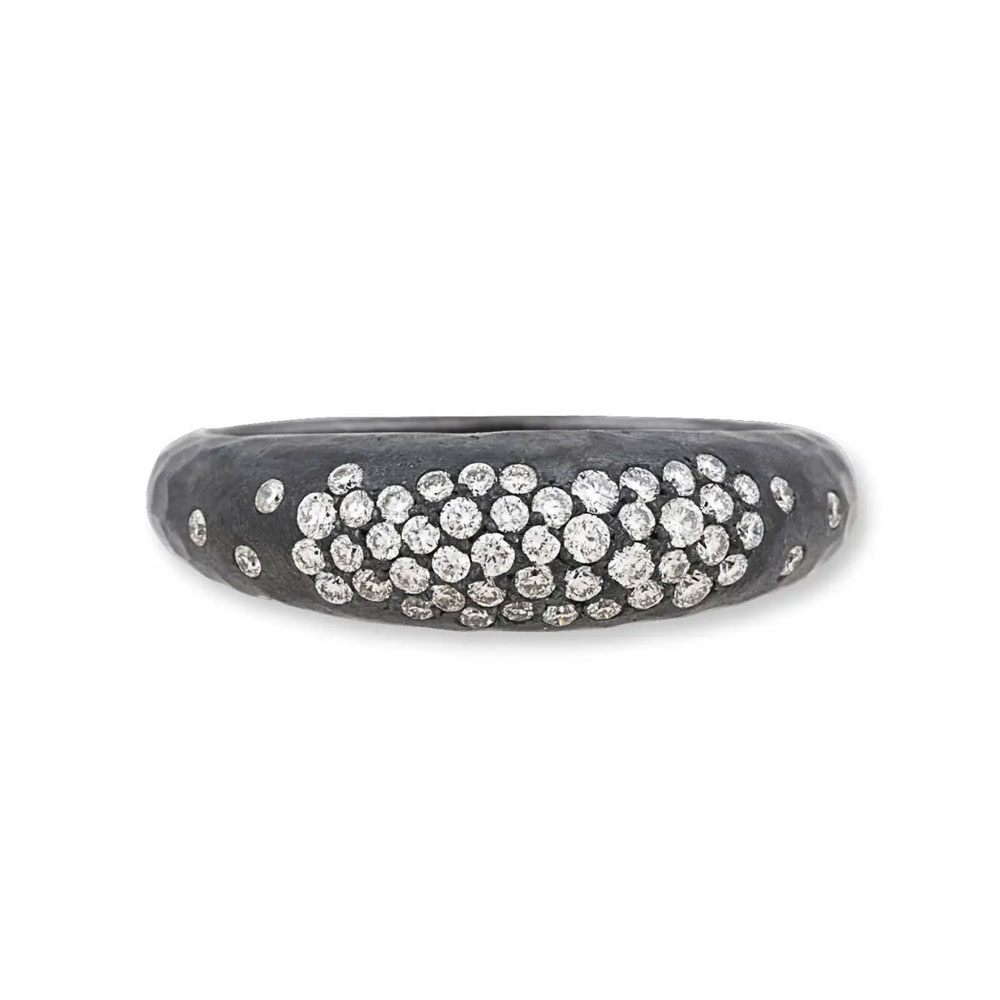 Lika Behar Boogie Line Flush Set Diamond Pavé Ring in Hammered Oxidized Silver