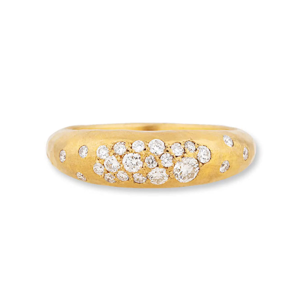 Lika Behar Boogie Line Flush Set Diamond Pavé Ring in Hammered Yellow Gold