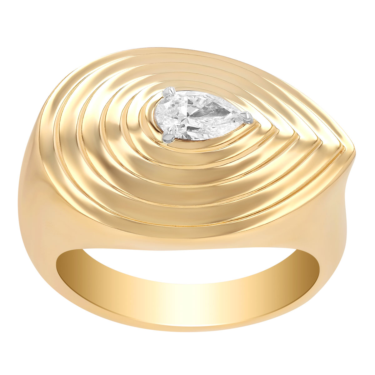 Phillips House Stories Pear Shape East-West Diamond Layered Signet Ring in Yellow Gold & Platinum