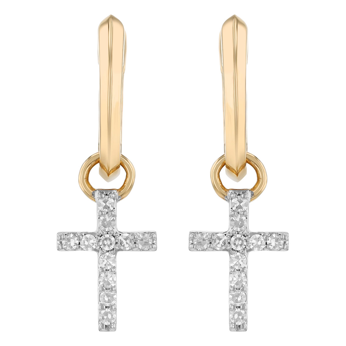 Phillips House Micro Diamond Cross Dangle Huggie Earrings in Yellow Gold