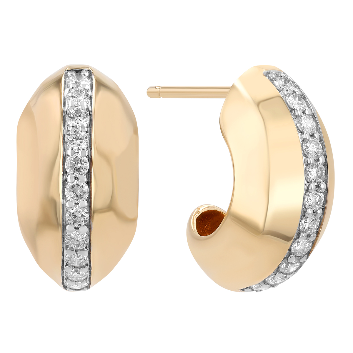 Phillips House Diamond Line Medium Beveled Hoop in Yellow Gold