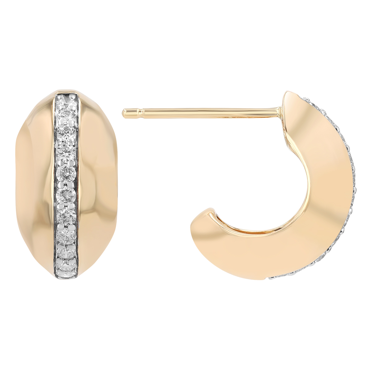 Phillips House Diamond Line Medium Beveled Hoop in Yellow Gold