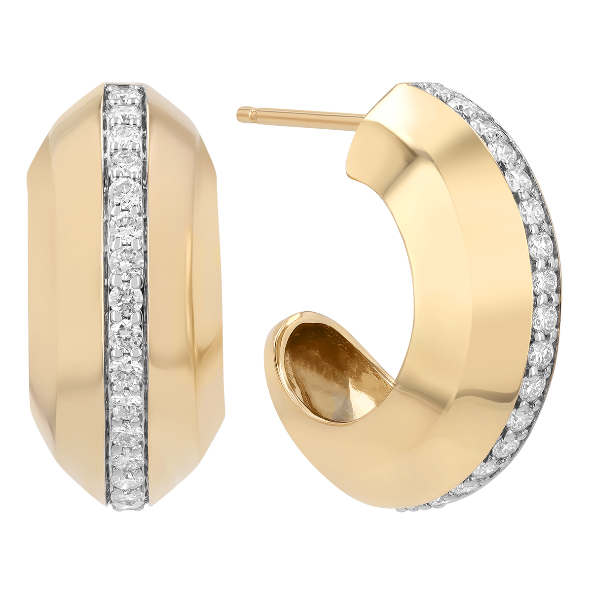 Phillips House Diamond Line  Beveled Hoop in Yellow Gold