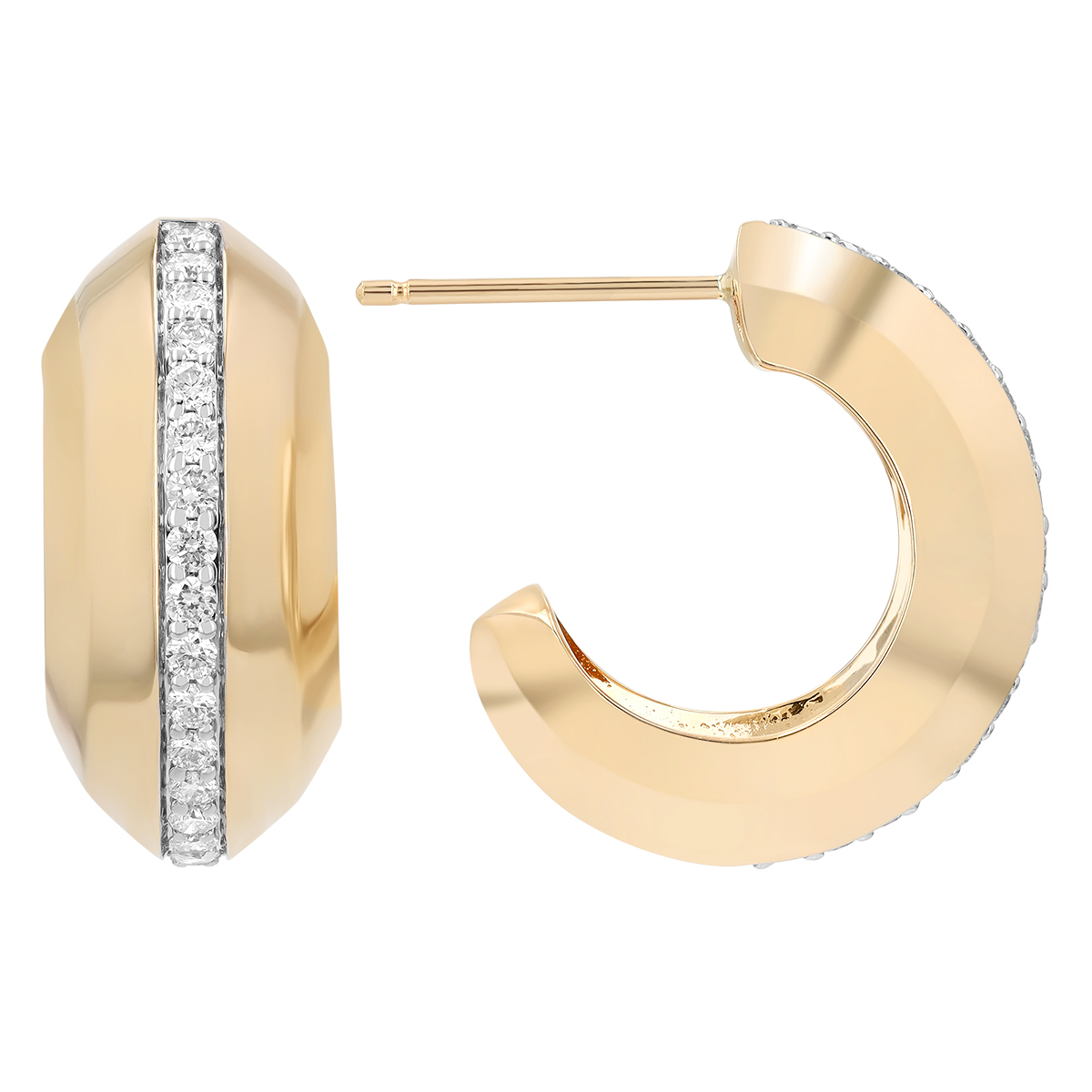 Phillips House Diamond Line  Beveled Hoop in Yellow Gold