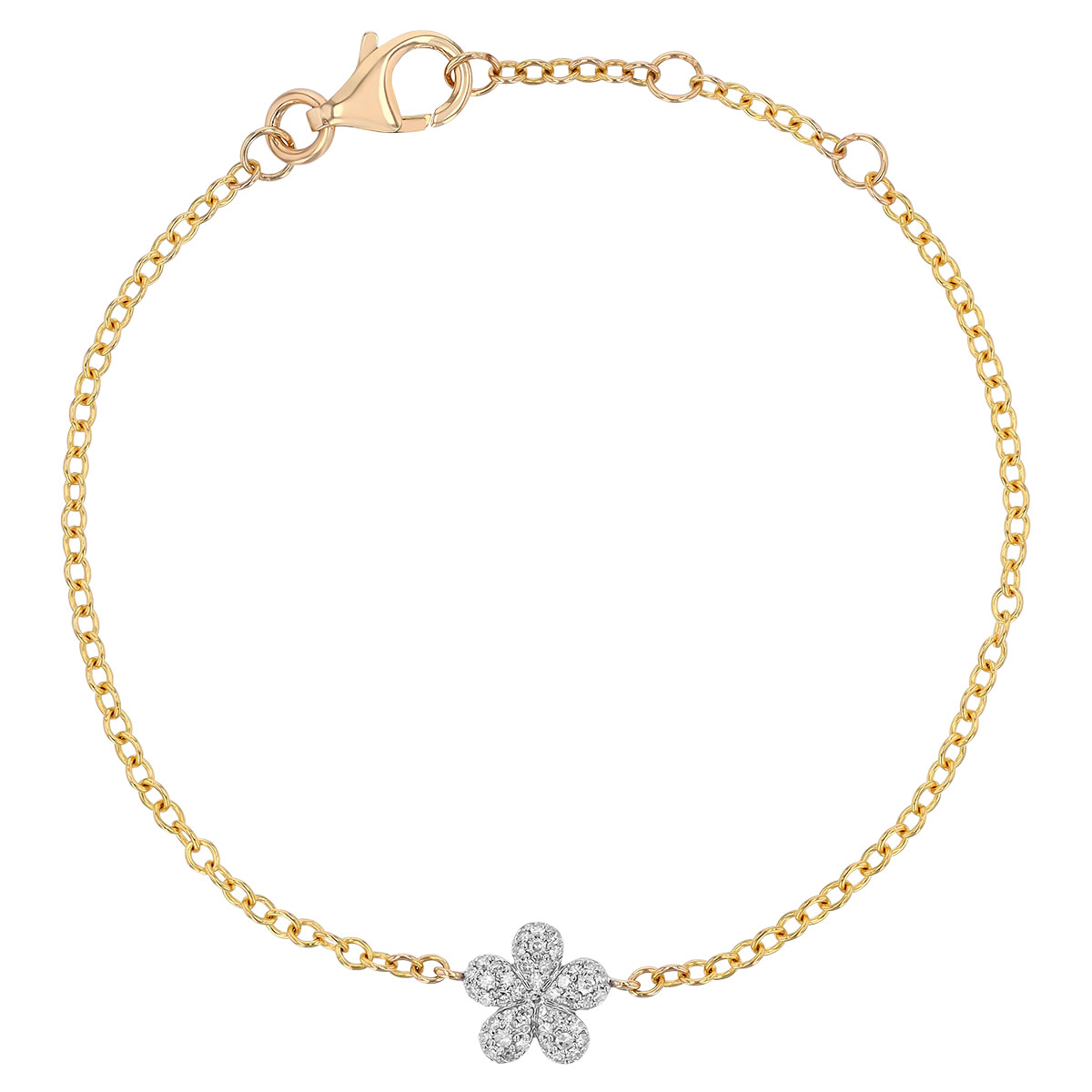 Phillips House Mini Diamond Pave Forget-Me-Not Bracelet in Yellow Gold, 7
