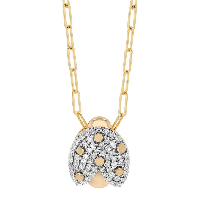 Phillips House Symphony Petite Diamond Pave Ladybug Necklace in Yellow Gold, 18"