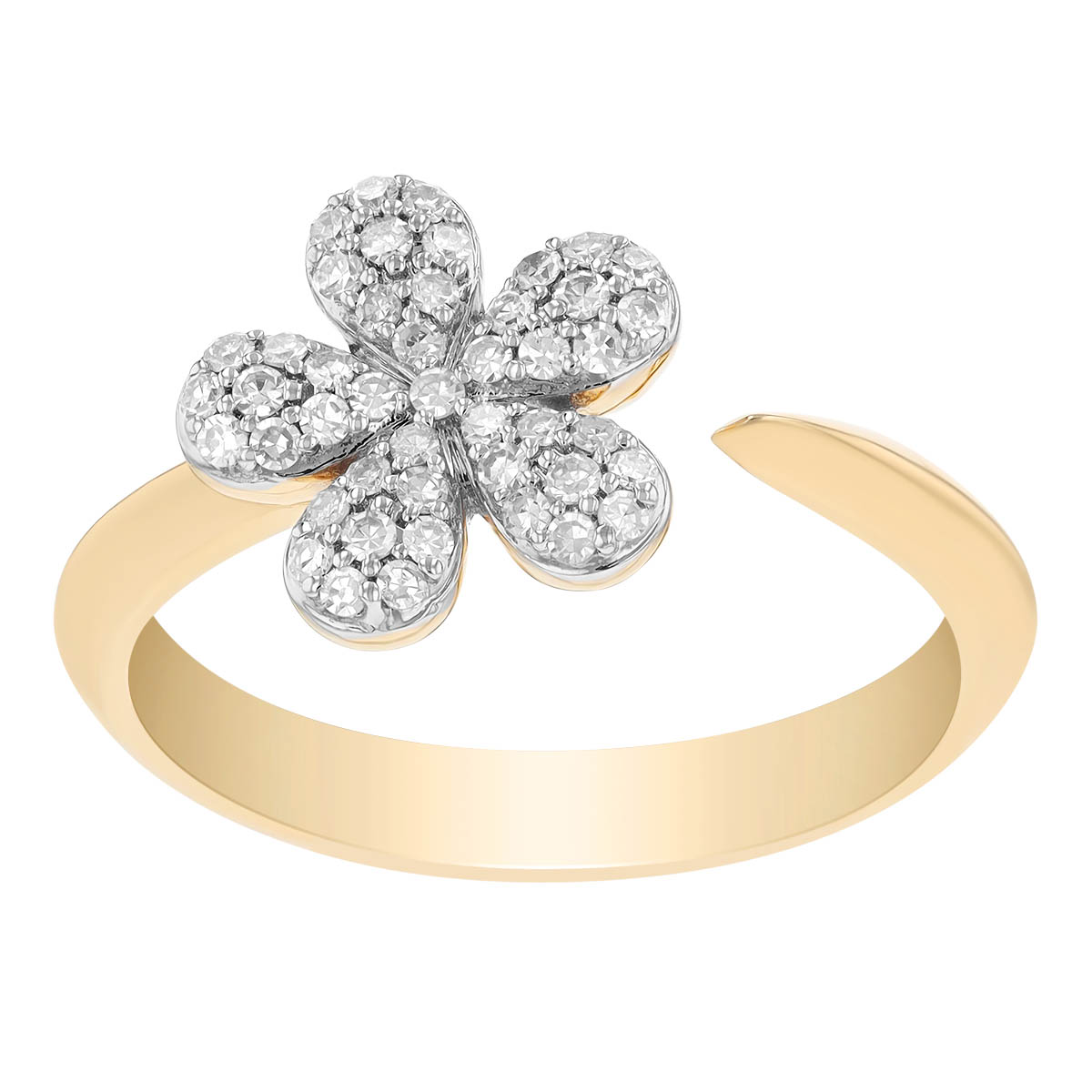 Phillips House Small Diamond Pave Forget-Me-Not Knife Edge Ring in Yellow Gold