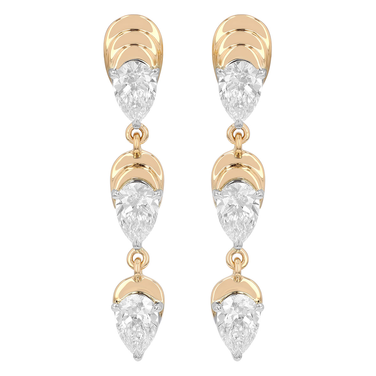 Phillips House Pear Diamond Triple Layer Dangle Post Earrings in Yellow Gold