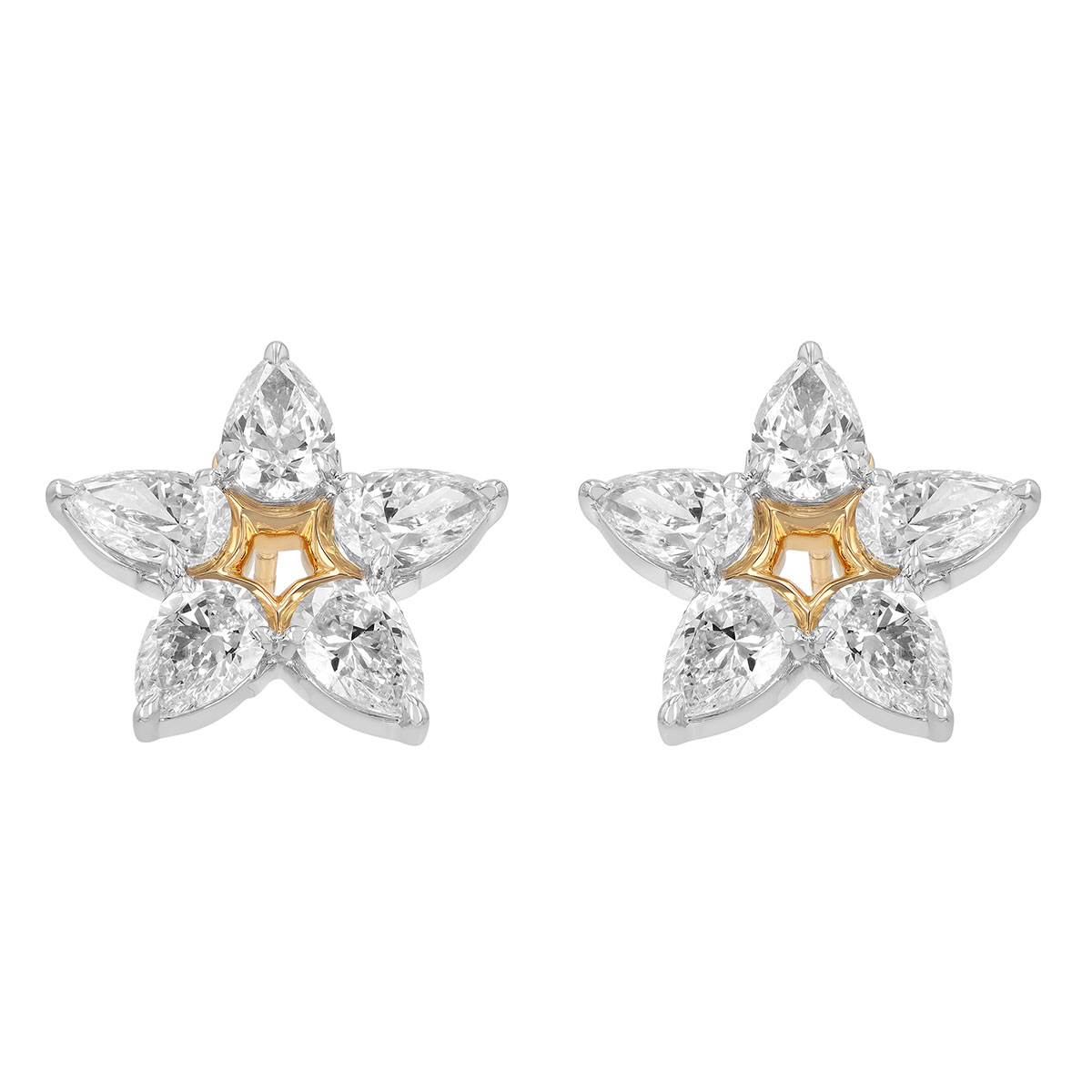 Phillips House Pear Diamond Flower Stud Earrings in Yellow Gold & Platinum