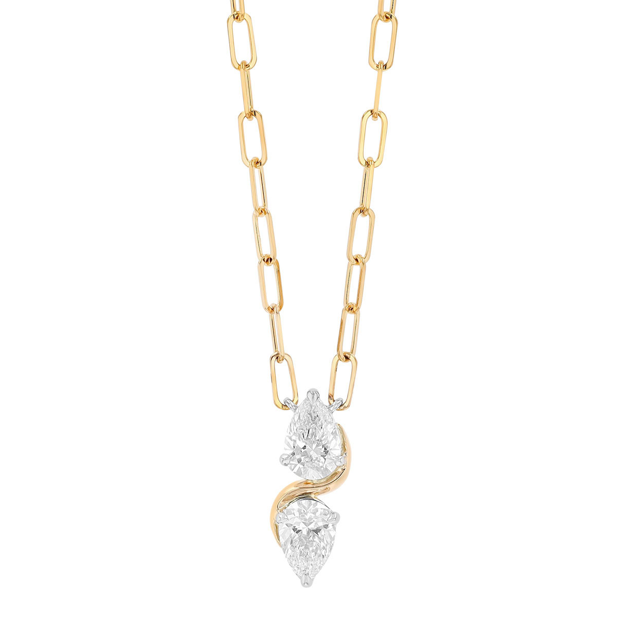 Phillips House Double Pear Diamond Cuddle Necklace in Yellow Gold & Platinum, 18
