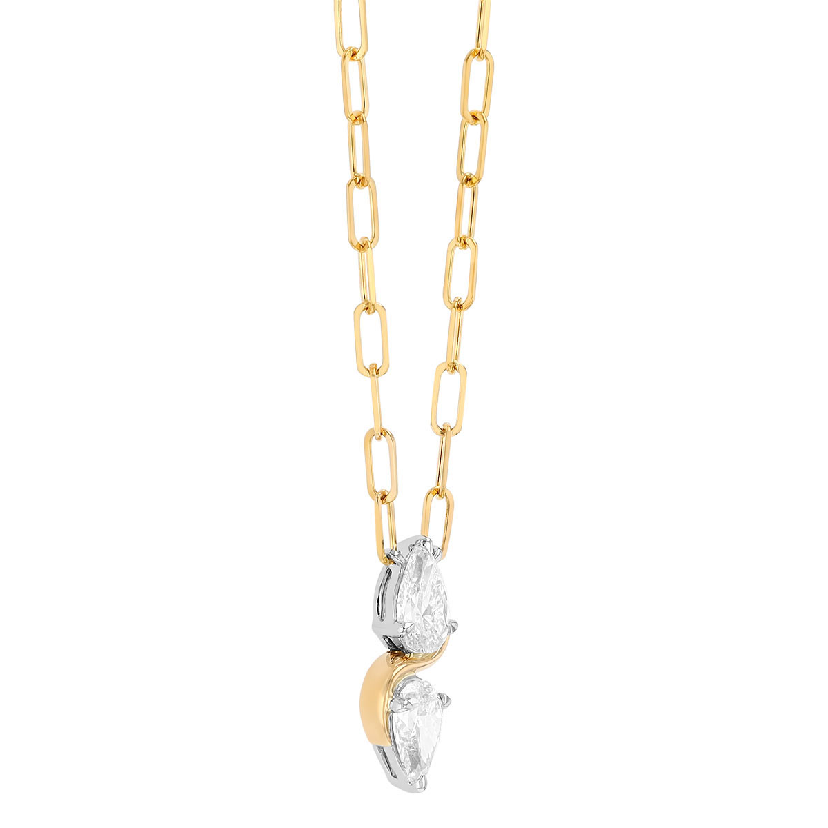 Phillips House Double Pear Diamond Cuddle Necklace in Yellow Gold & Platinum, 18