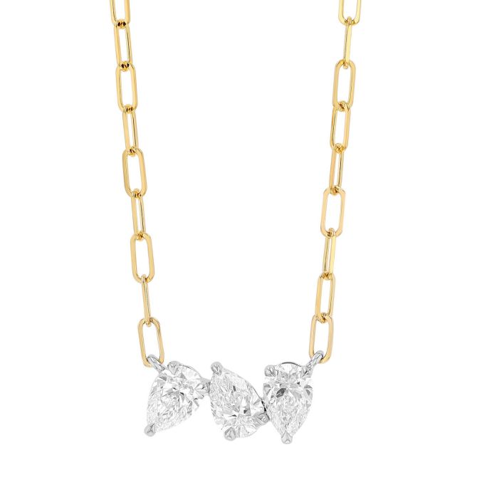 Phillips House Three Pear Diamond Necklace in Yellow Gold & Platinum, 18"