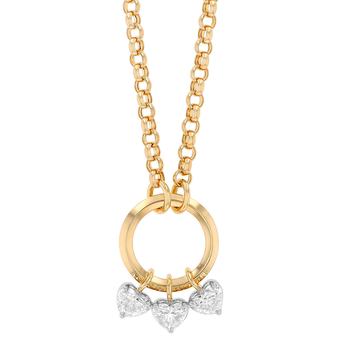Phillips House Triple Diamond Heart Open Circle Necklace in Yellow Gold & Platinum, 18