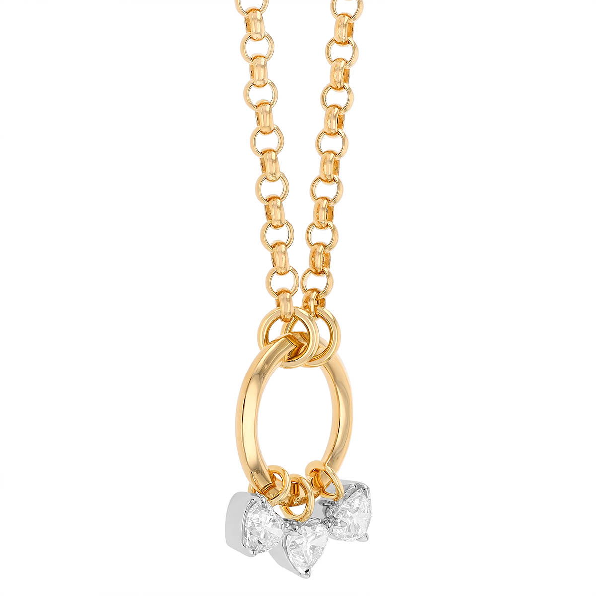 Phillips House Triple Diamond Heart Open Circle Necklace in Yellow Gold & Platinum, 18