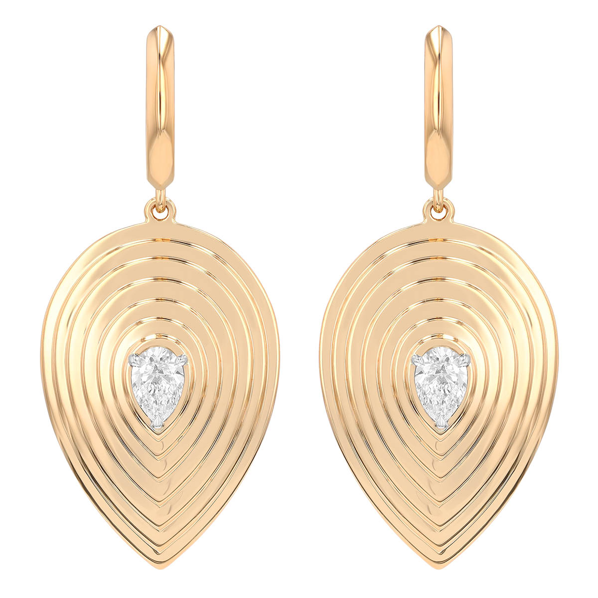 Phillips House Stories Large Pear Shape Diamond Layered Dangle Huggie Earrings in Yellow Gold