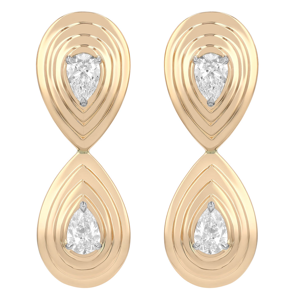 Phillips House Stories Pear Shape Diamond Layered Double Drop Earrings in Yellow Gold