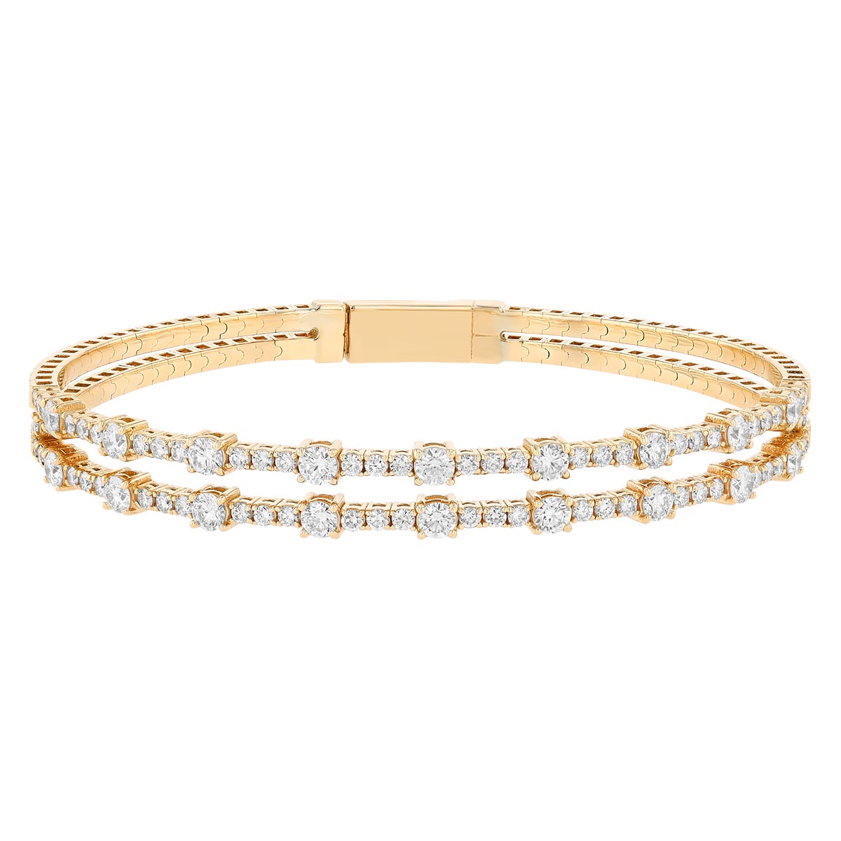 Diamond 2 Row Split Bangle Bracelet in Yellow Gold