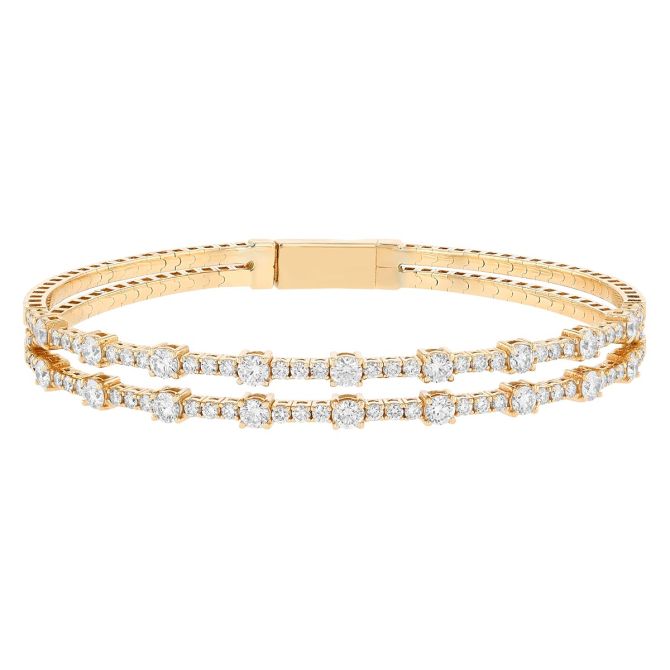 Diamond 2 Row Split Bangle Bracelet in Yellow Gold