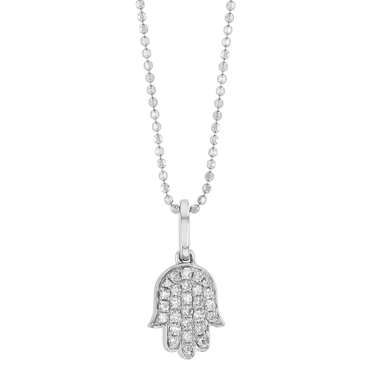 Diamond Pave Hamsa Pendant in White Gold, 16