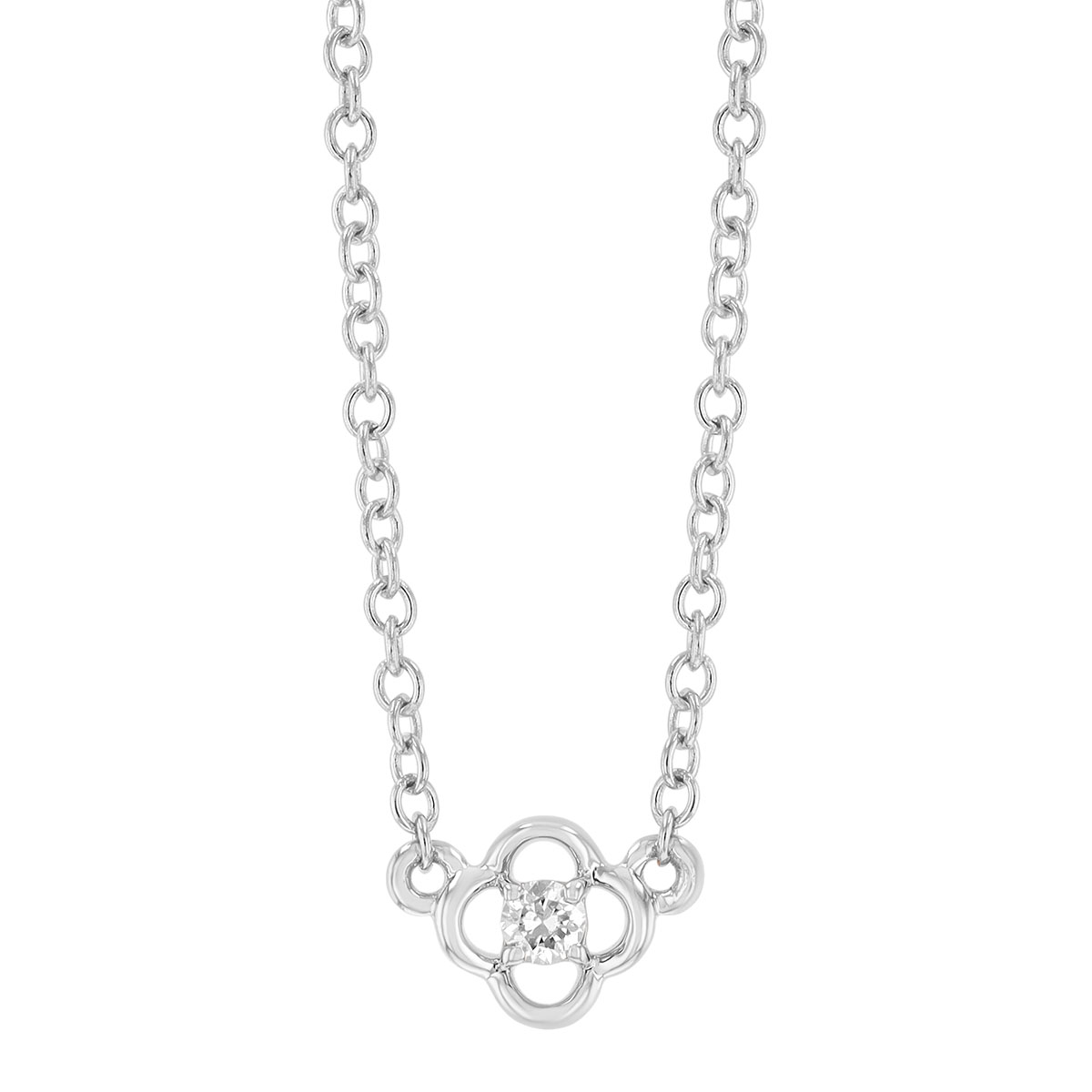 Diamond Open Clover Necklace in White Gold, 18