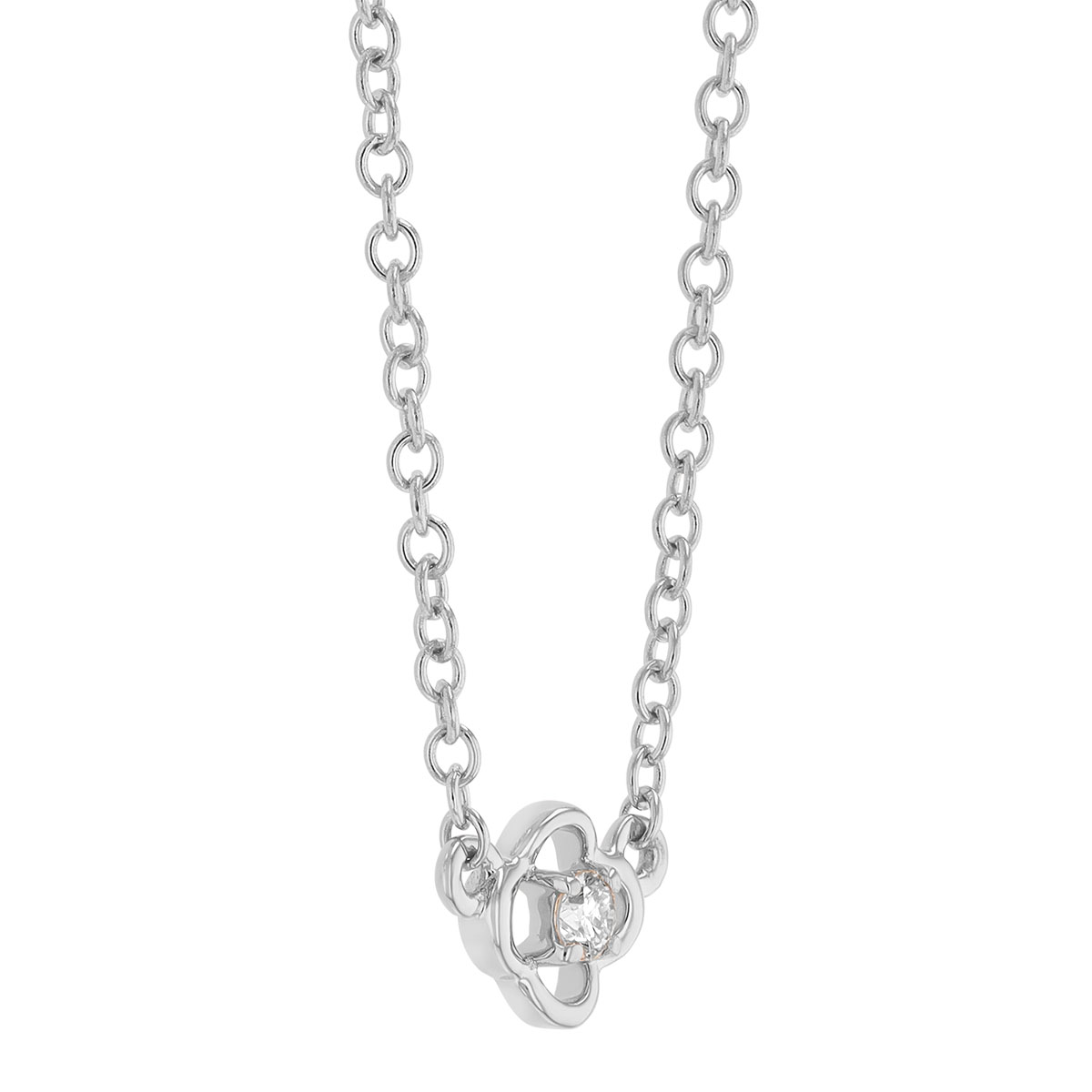 Diamond Open Clover Necklace in White Gold, 18