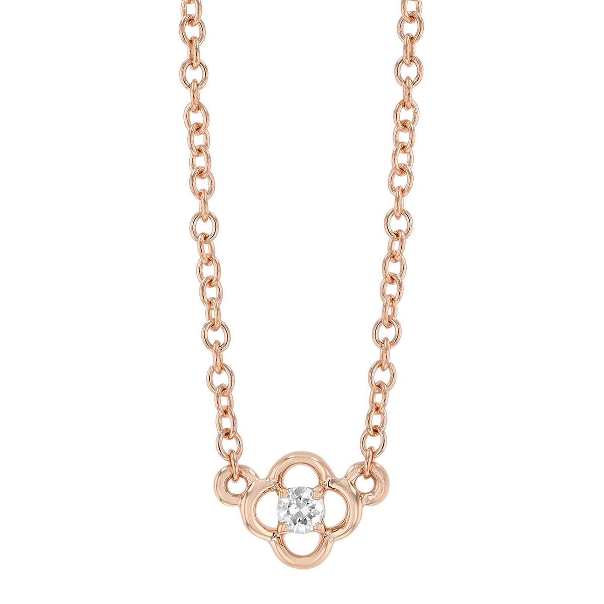 Diamond Open Clover Necklace in Rose Gold, 18