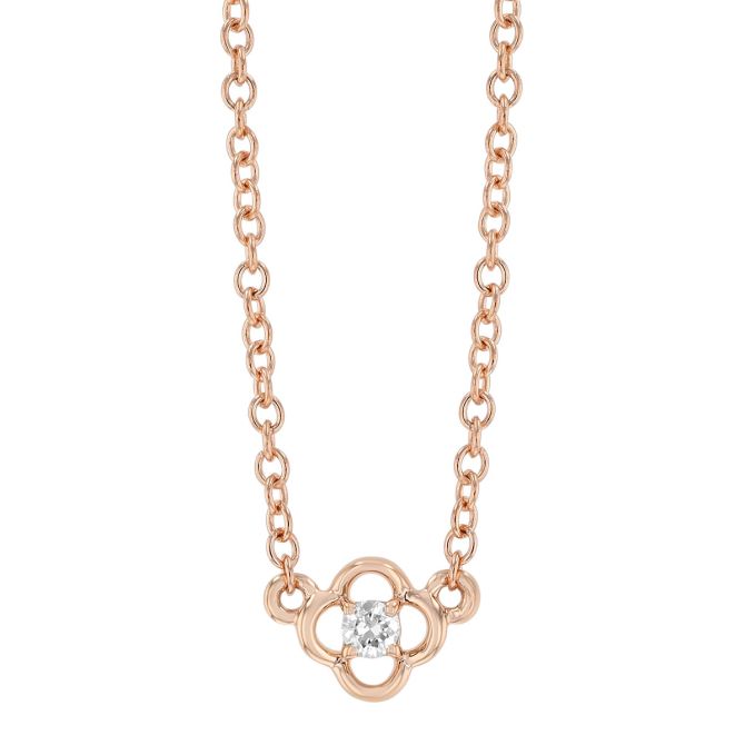 Diamond Open Clover Necklace in Rose Gold, 18"