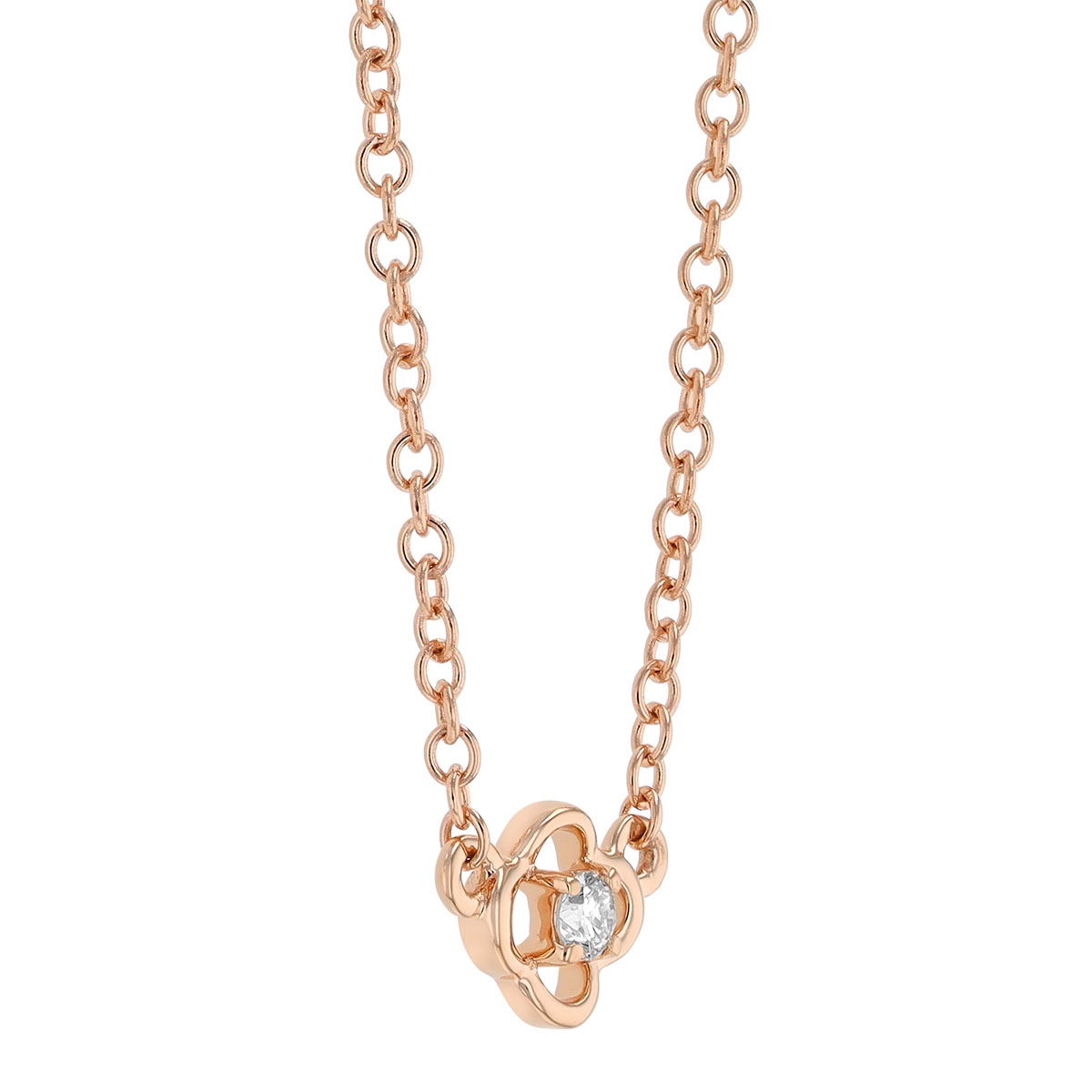 Diamond Open Clover Necklace in Rose Gold, 18