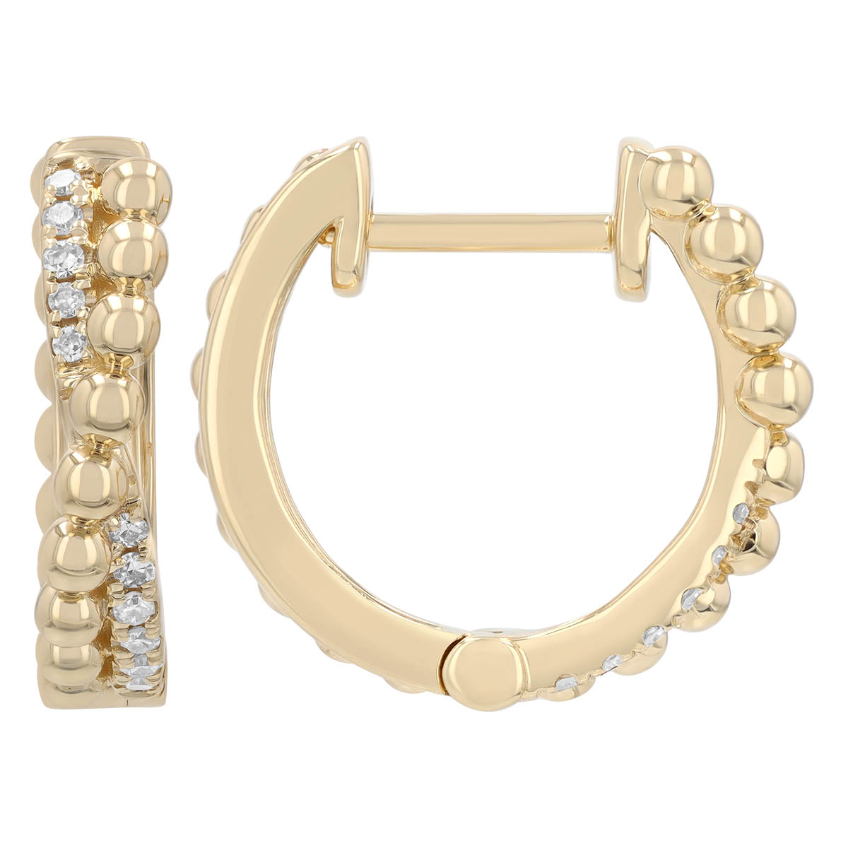 Diamond & Bead Criss Cross Reversible Hoop Earrings in Yellow Gold