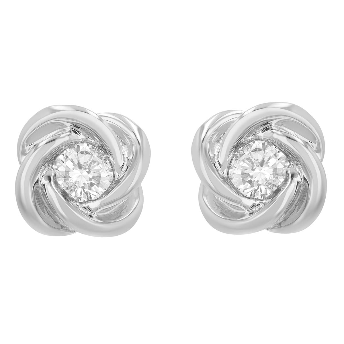 Diamond Twist Stud Earrings in White Gold