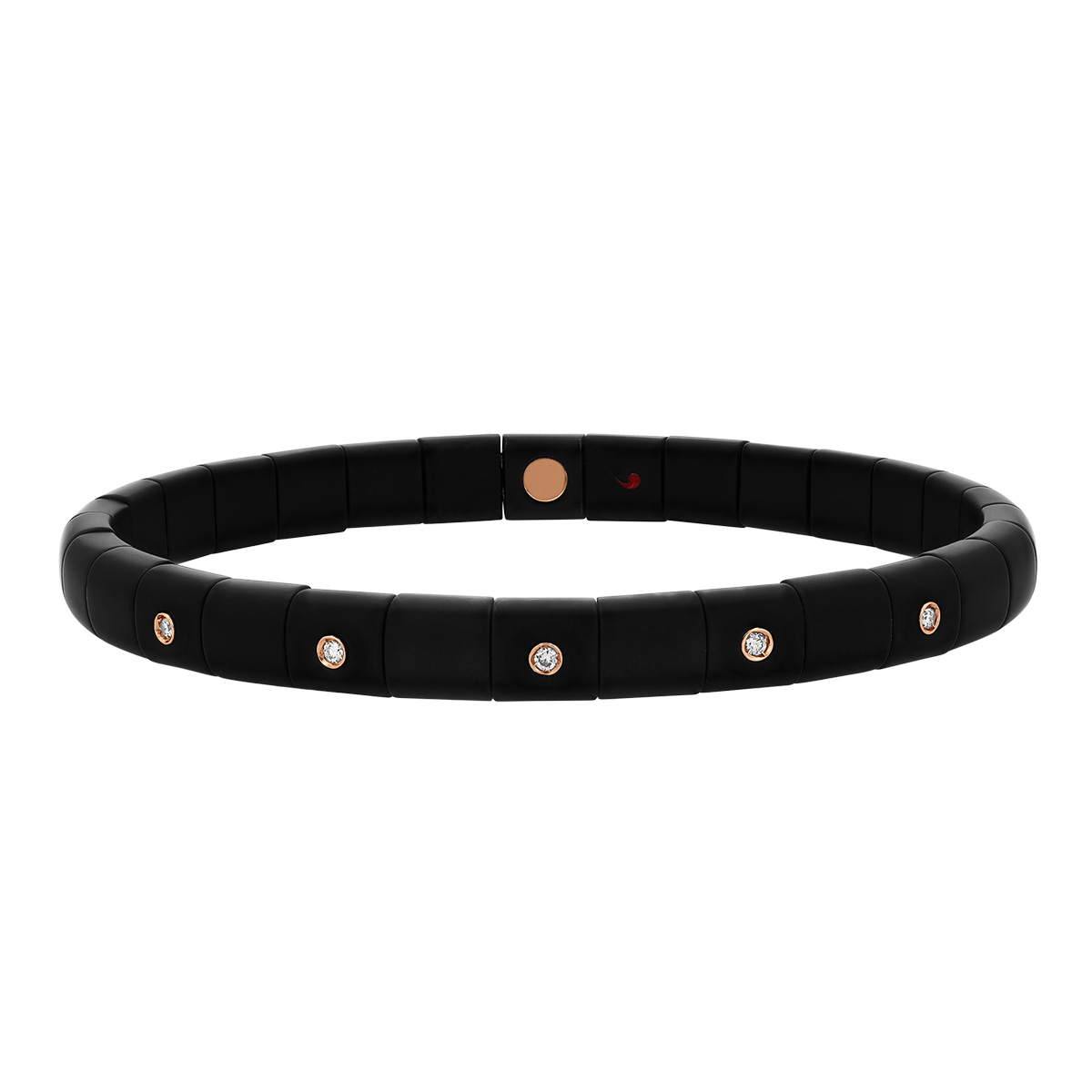 Roberto Demeglio Bezel Set Diamond Rose Gold Station Black Ceramic Stretch Bracelet
