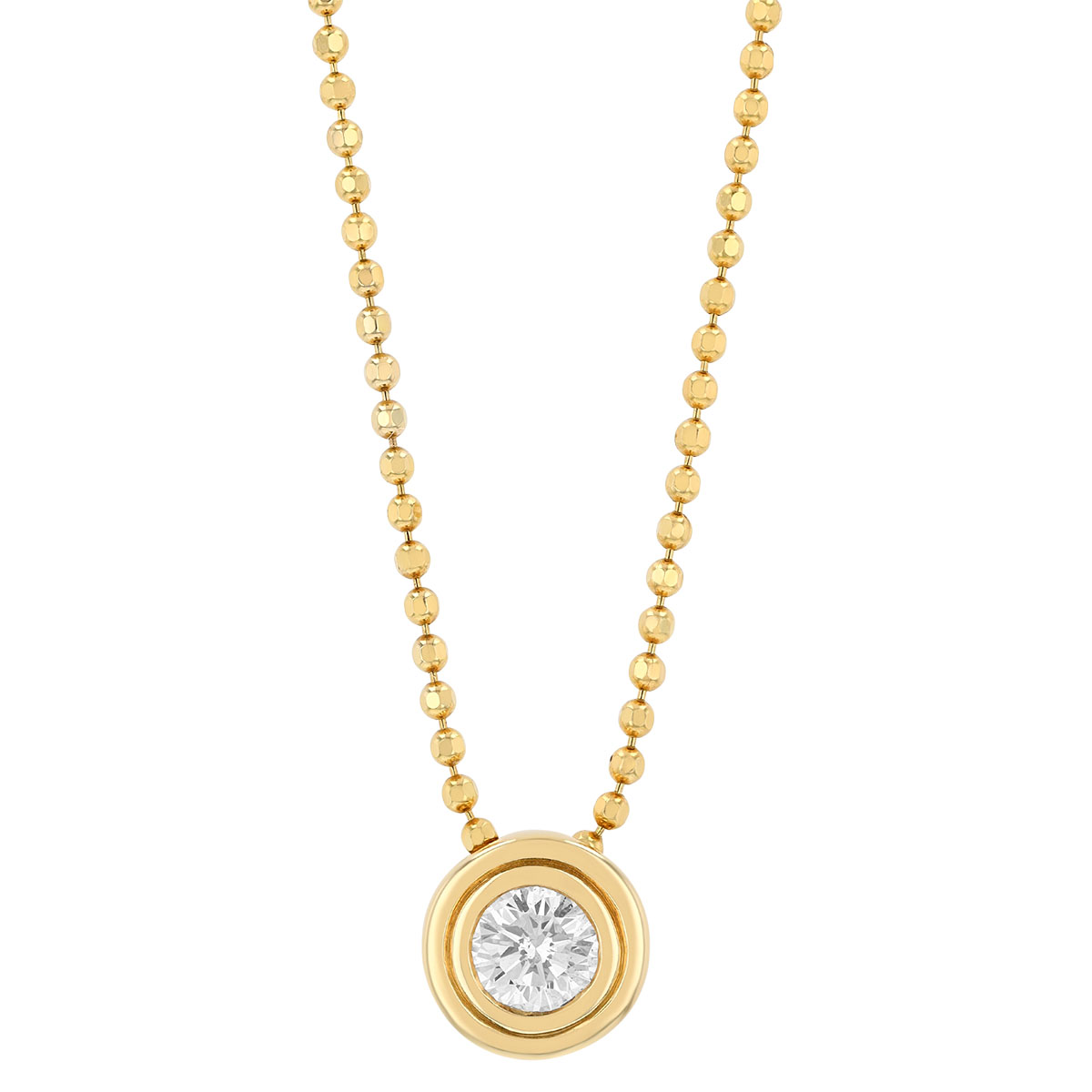 Bezel Set Round Diamond Solitaire Pendant in Yellow Gold, 16