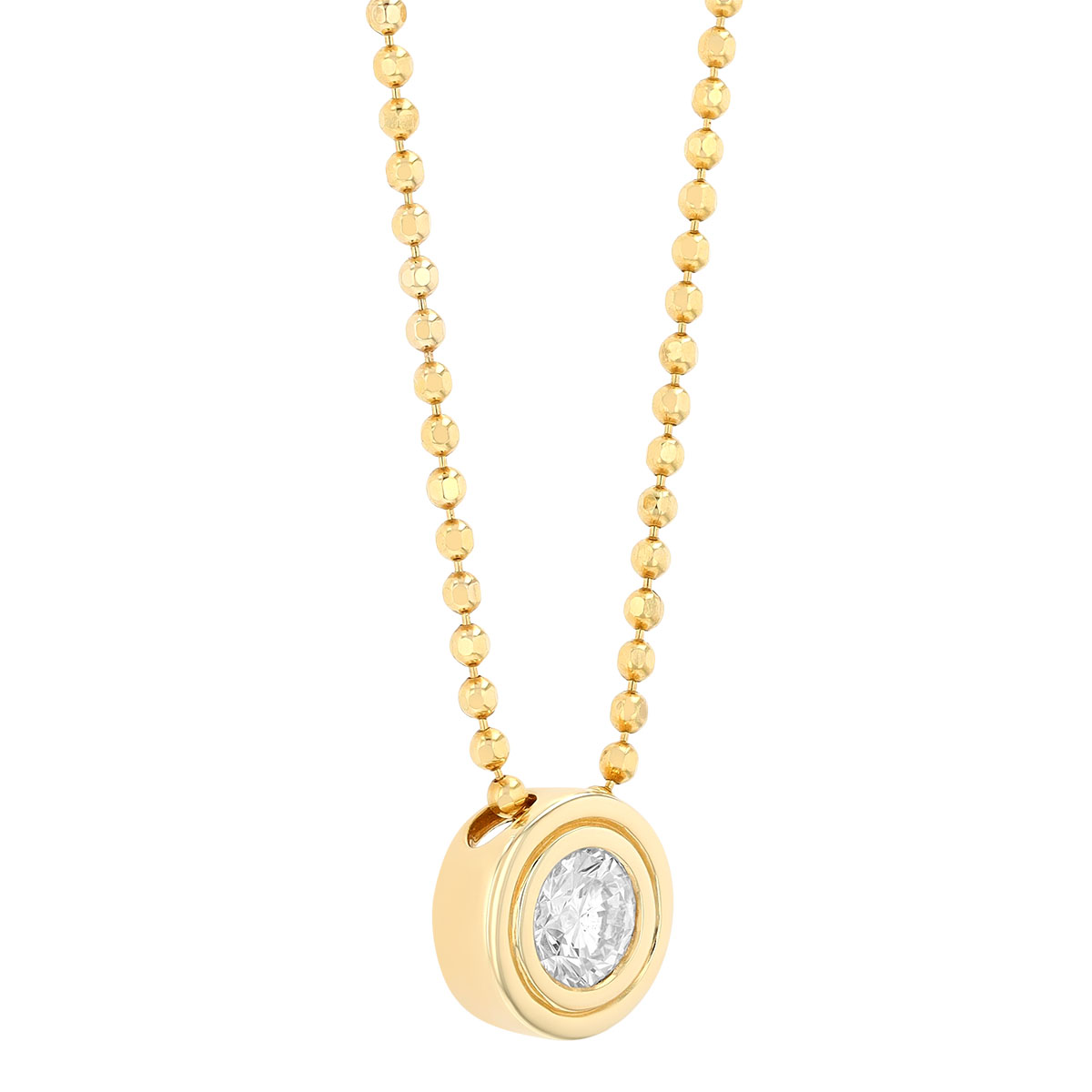 Bezel Set Round Diamond Solitaire Pendant in Yellow Gold, 16