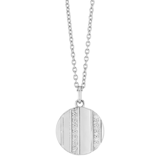 Diamond Vertical Column Pattern Disc Pendant in White Gold, 16"