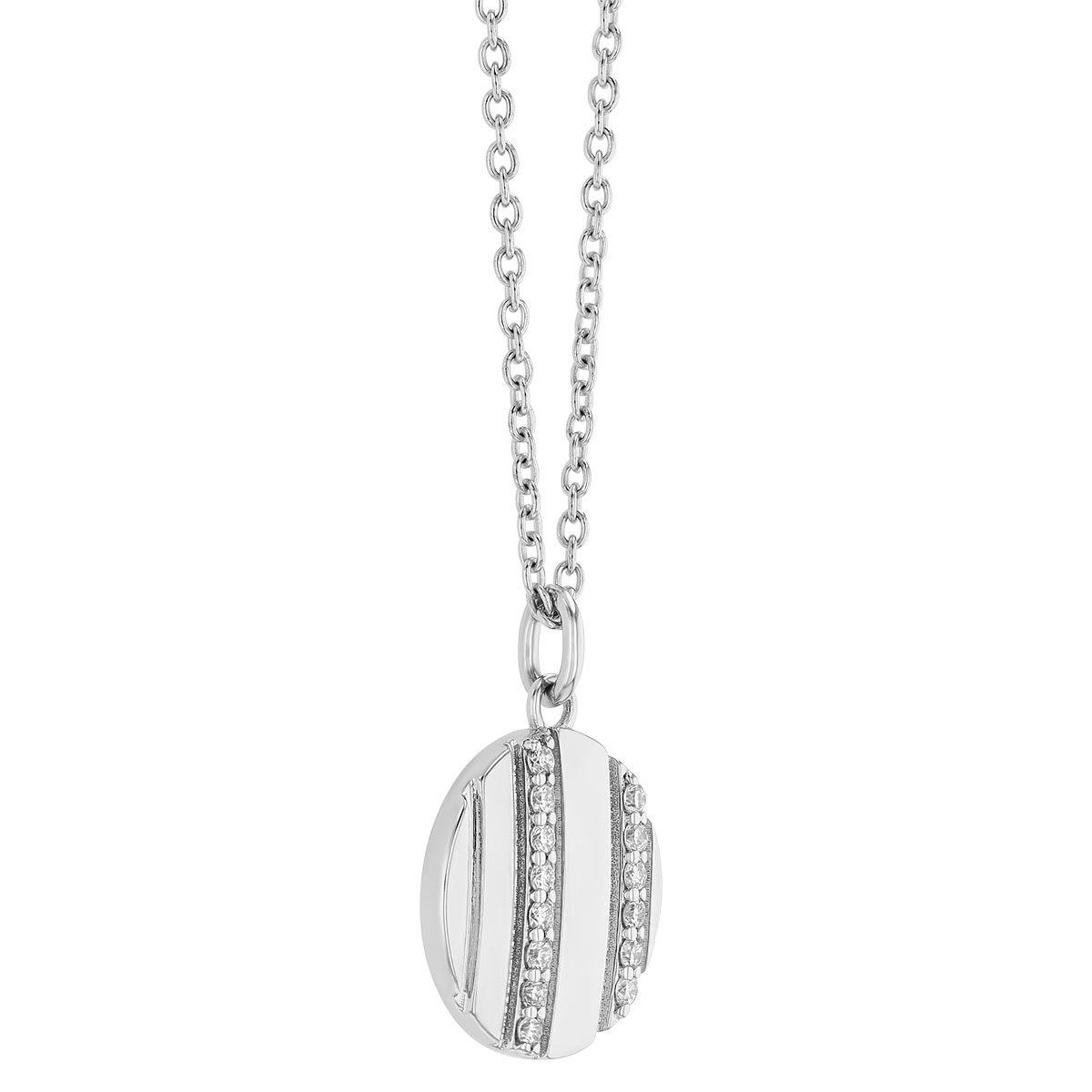 Diamond Vertical Column Pattern Disc Pendant in White Gold, 16
