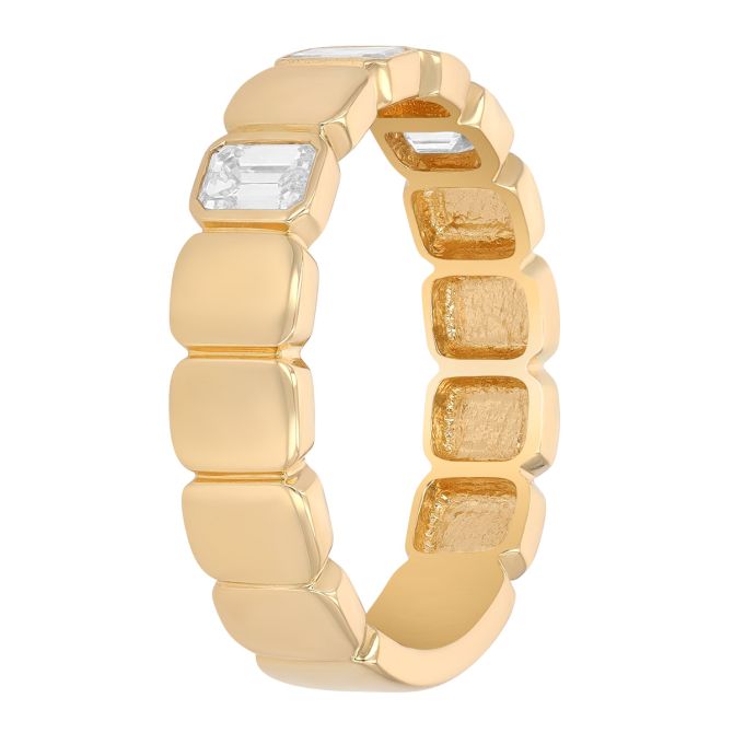 Bezel Set Emerald Cut Diamond Square Pattern Ring in Yellow Gold