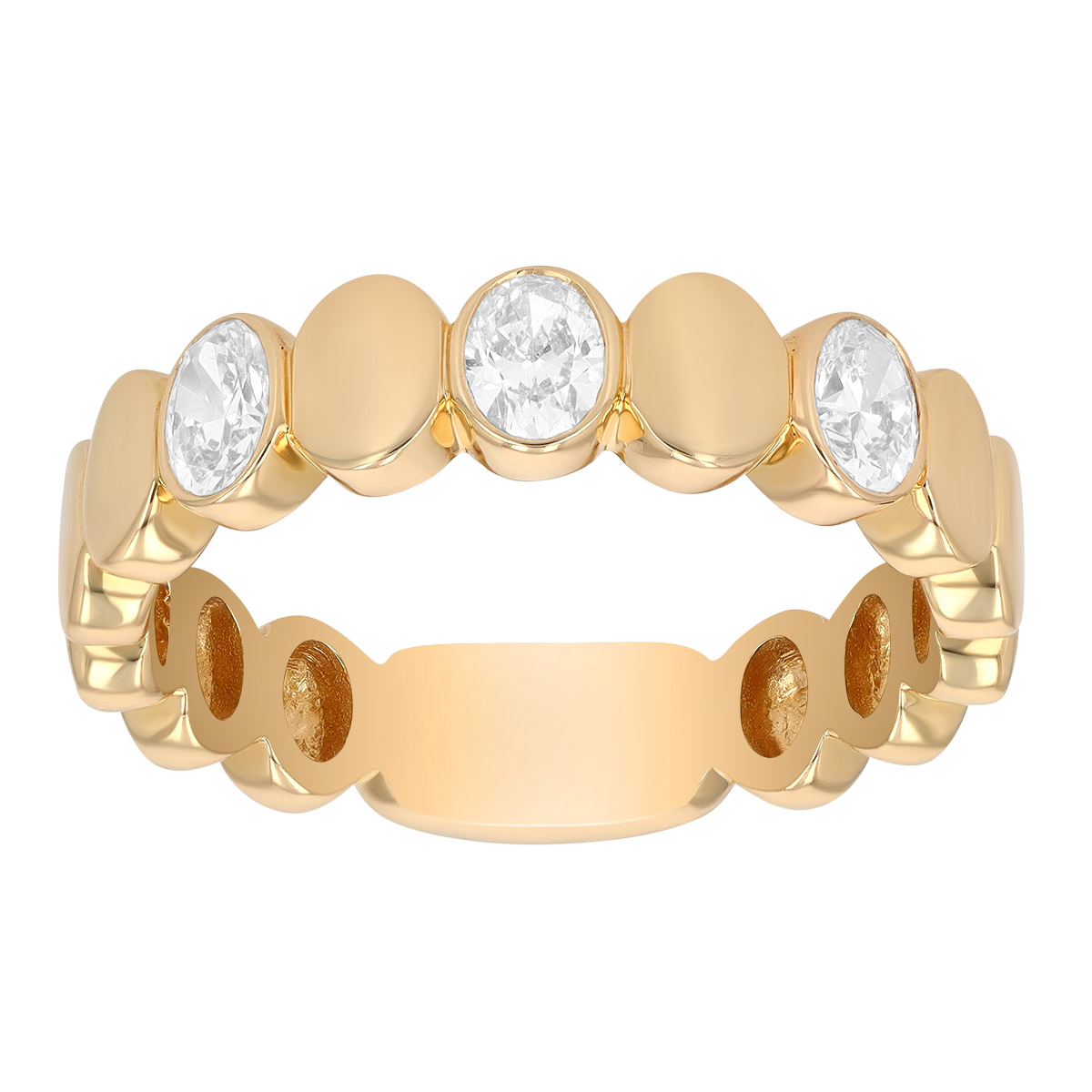 Bezel Set Oval Diamond Oval Pattern Ring in Yellow Gold