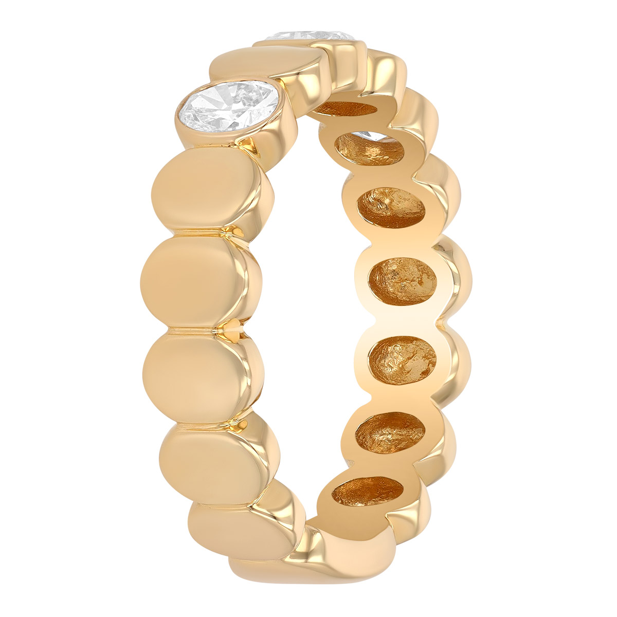 Bezel Set Oval Diamond Oval Pattern Ring in Yellow Gold