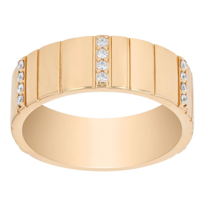 Diamond Bar Pattern Band Ring in Yellow Gold